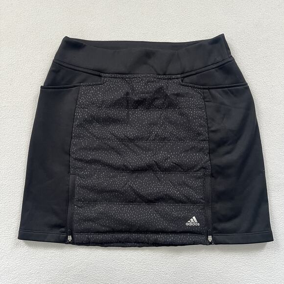 Adidas Women Black Pocket Side Zipper Insulated Quilted Primaloft Golf Skirt XS - Picture 1 of 9